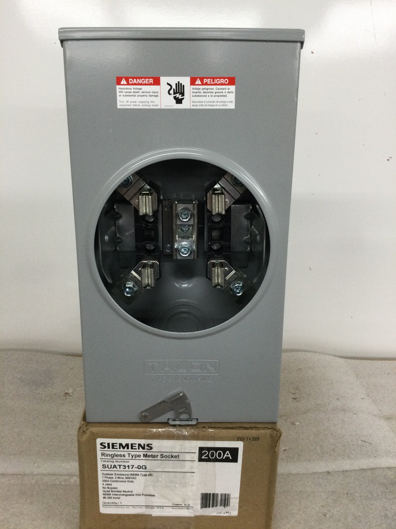 Siemens SUAT317-0G 200 Amp 4 Jaw No Bypass Overhead Fed Meter Socket