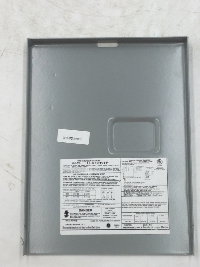 GE General Electric TL412R1P TL412RT1 Cover Only 10 1/8" x 7 1/2" 125 Amp 4 Space 8 Circuits