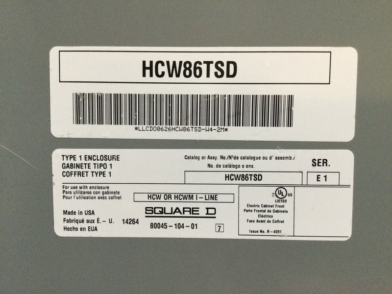 Square D HCP50866 600 Amp Panel W/HCW86TSD 600v 480/277v 120/208v Nema1 Panelboard