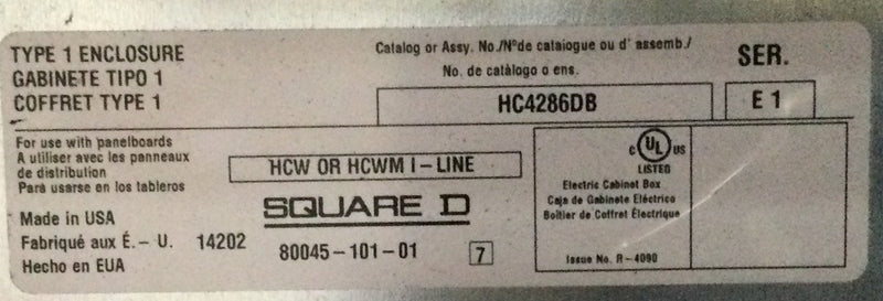 Square D HCP50866 600 Amp Panel W/HCW86TSD 600v 480/277v 120/208v Nema1 Panelboard