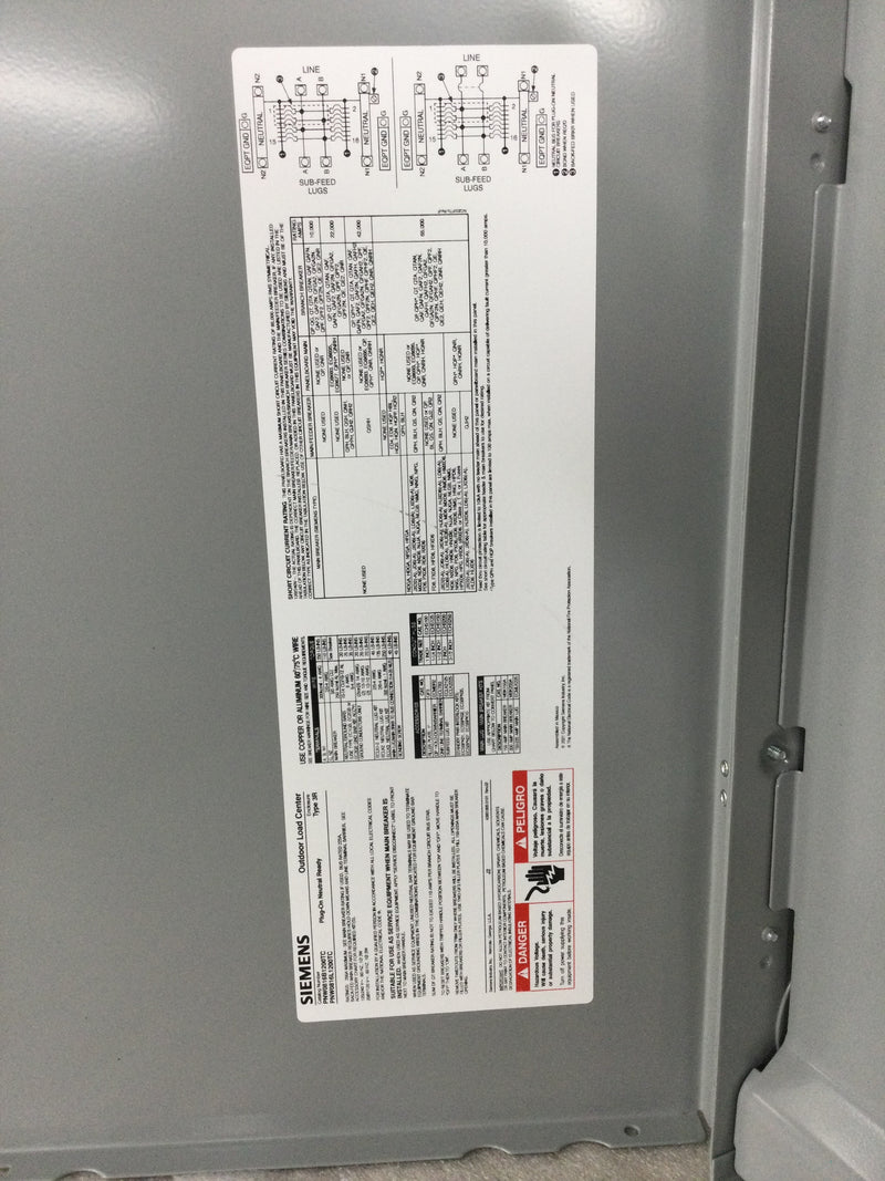 Siemens PNW0816L1200TC 200 Amp 8-Space 16-Circuit Main Lug Plug-on Neutral Trailer Panel Nema 3R Outdoor with Copper Bus