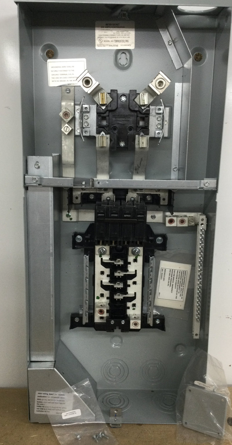 GE TSMR820CSFLFMG 200 Amp 8-Space 16 Circuit Outdoor Combination Main Breaker Ringless Meter Socket Load Center