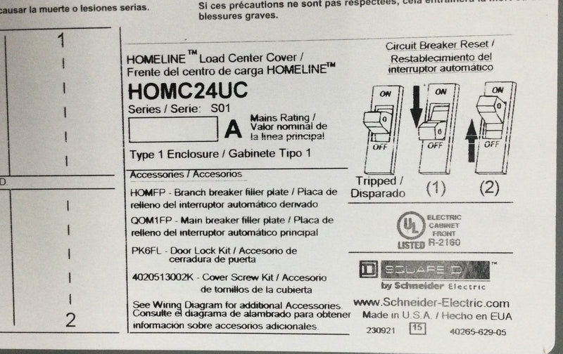 Square D  HOM2448M100PC 100 Amp 24 Space/ 48 Circuit Indoor Main Breaker with HOMC24UC cover