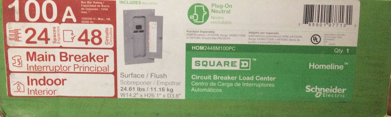 Square D  HOM2448M100PC 100 Amp 24 Space/ 48 Circuit Indoor Main Breaker with HOMC24UC cover