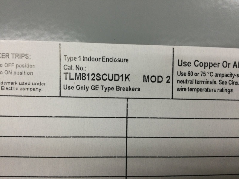 GE TLM812SCUD1K PowerMark Gold 125A 8-Space 16-Pole Indoor Main Lug Load Center TLM812SCUD1K