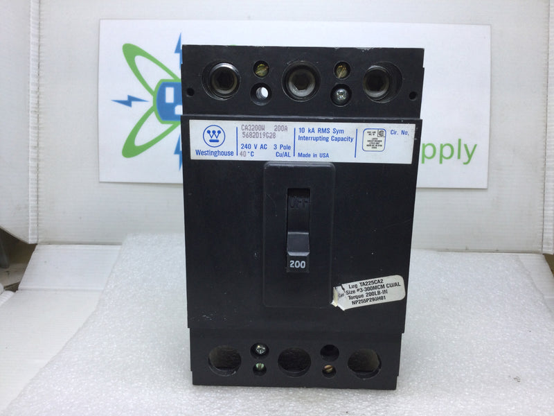 Westinghouse CA3200W 200 Amp 3 Pole 240V Circuit Breaker