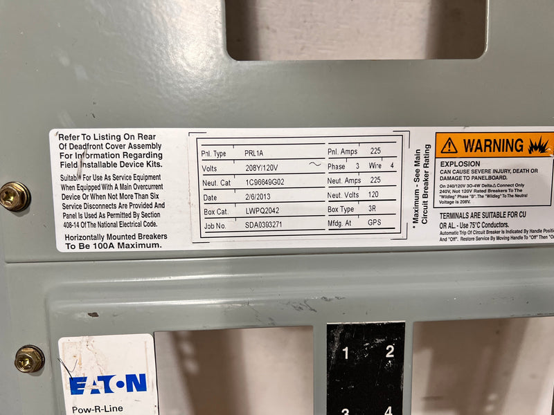 Cutler Hammer PRL1A 225 Amp 208Y/120V 30 Space Deadfront Only