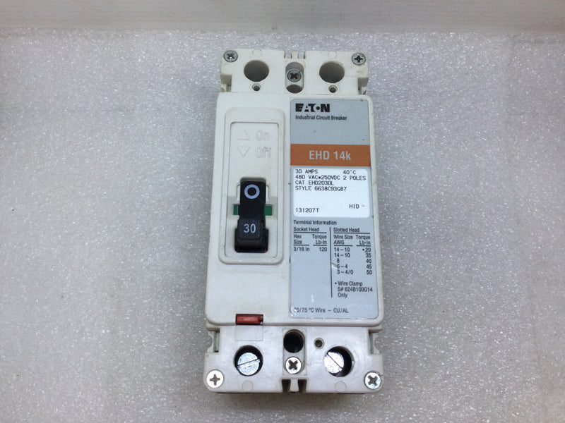 Eaton Cutler Hammer EHD2030L 30 Amp 480V 2 Pole Industrial Circuit Breaker