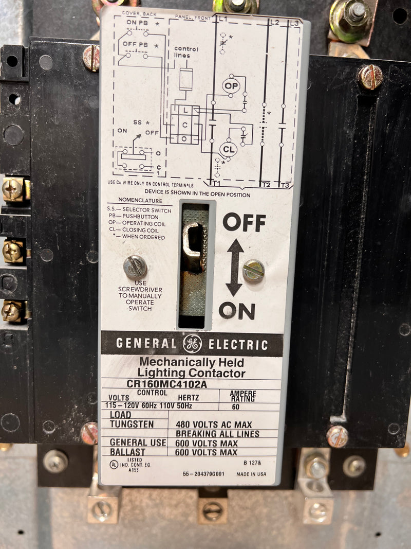 General Electric AQF3302MTSX MLO 30 Circuit 225A 208Y/120V Distribution Panel 3Ph with Mechanically Held Lighting Contactor CR160MC4102A