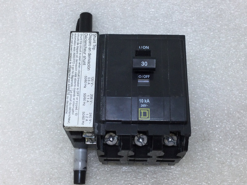 Square D QOB3301021 3 Pole 30 Amp Circuit Breaker with Shunt Trip QOB330 1021