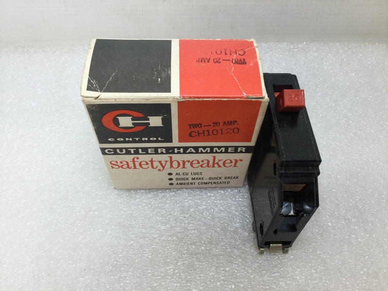 Cutler Hammer CH10120 Single Pole 20 Amp 120/240v Metal Foot 1/2 Notch Circuit Breaker