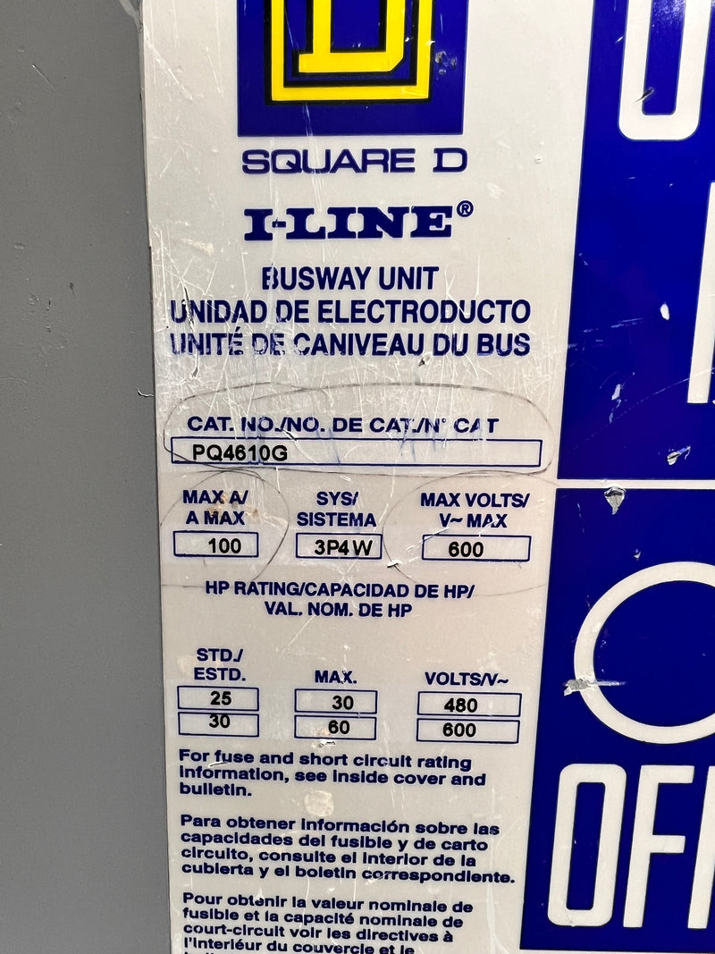 Square D PQ4610G I-Line Busway Unit 3Ph 100A 600VAC Fusible Bus-Plug