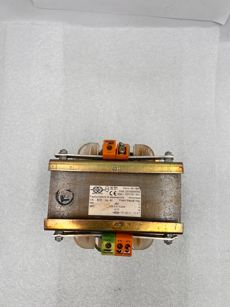 Bertelli Transformer C015004052 Control Transformer PRI: 480 SEC: 124 60 Hz