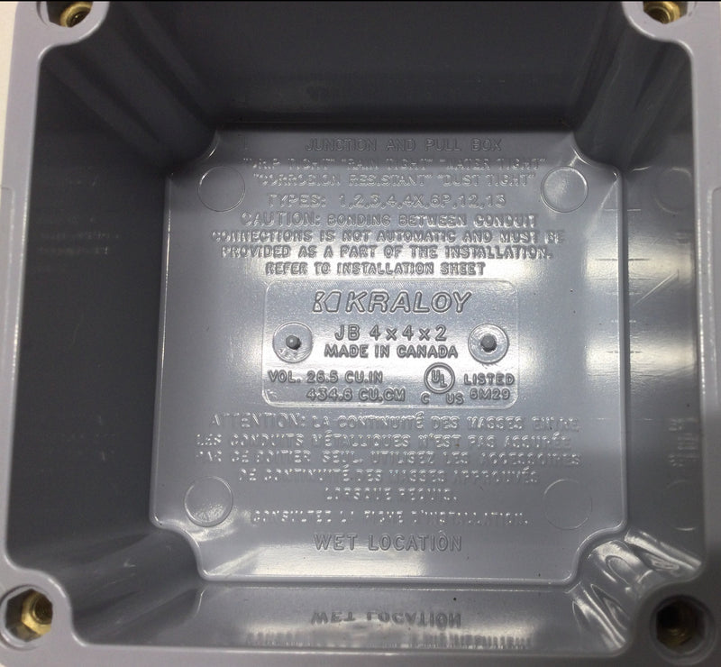 Kraloy JB442 4X4X2 Junction Box PVC