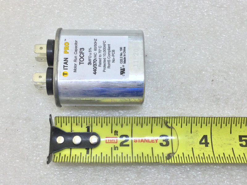 Titan Pro TOCF3 3MFD 440/370Vac Motor Run Capacitor - Oval