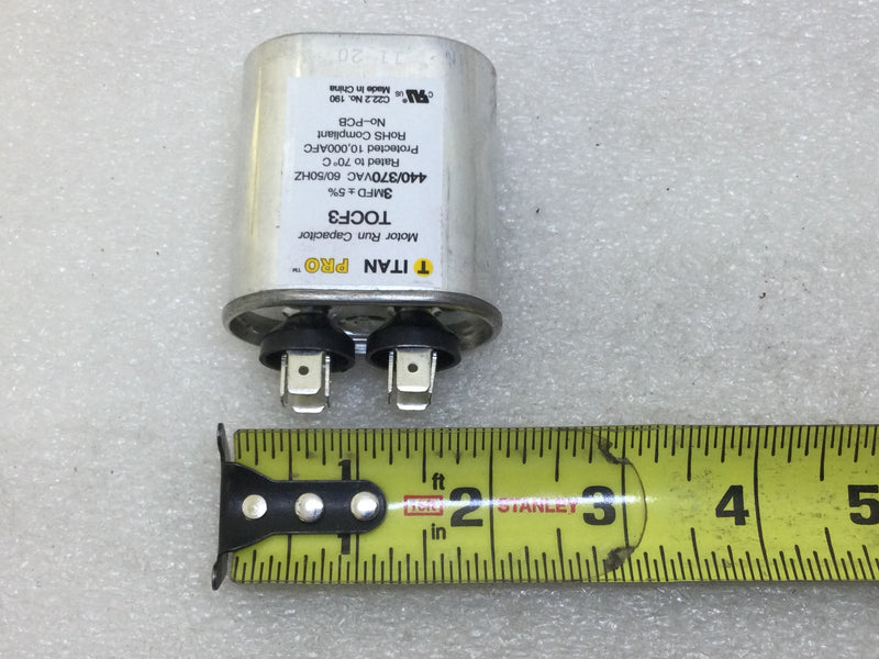 Titan Pro TOCF3 3MFD 440/370Vac Motor Run Capacitor - Oval
