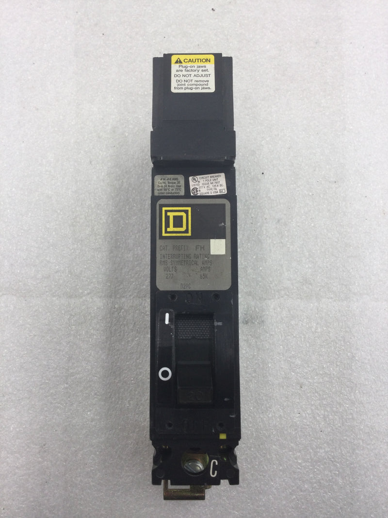 Square D FH16020C Single Pole 20A 277VAC Type FH I-Line Circuit Breaker