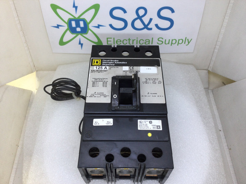 Square D KAL361251027 125 Amp 600V W/24v Shunt Circuit Breaker