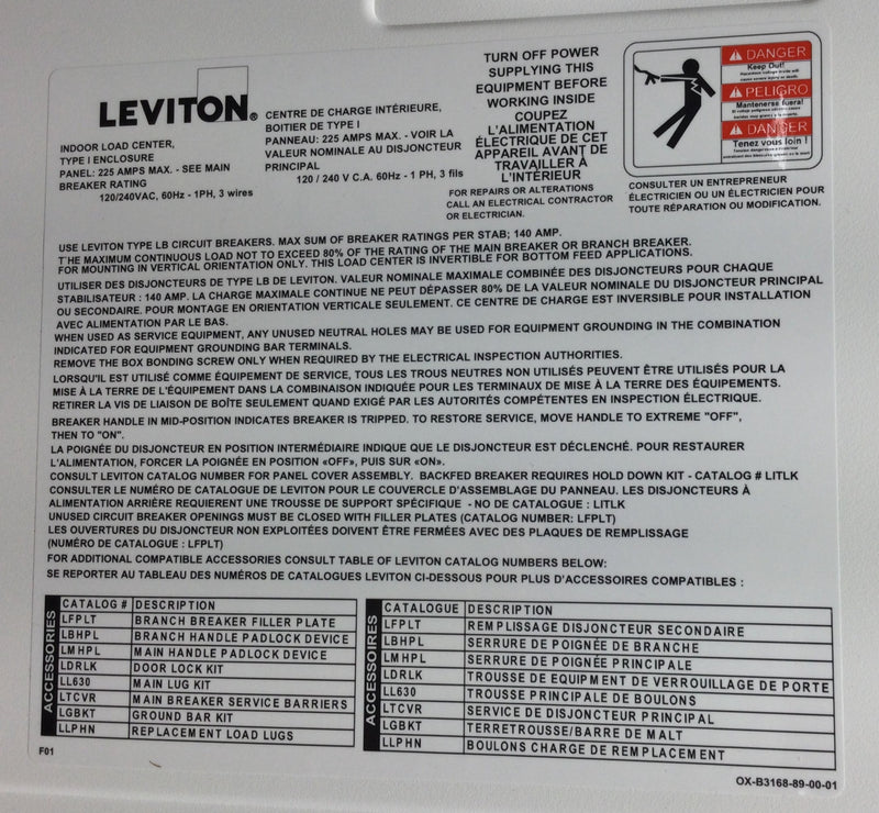 Levitron LP320-BDR Indoor Main Breaker Load Center with Door 200 AMP, 30 Space/30 Circuit with 200A Main Circuit Breaker with Door