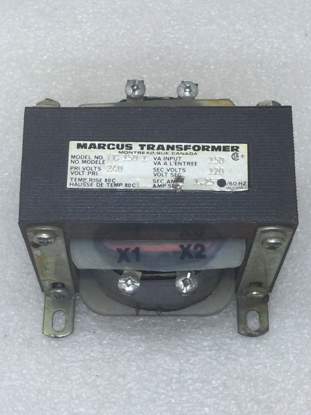 Marcus Transformers MC 150 I 150 VA 240 VAC Primary 120 VAC Secondary