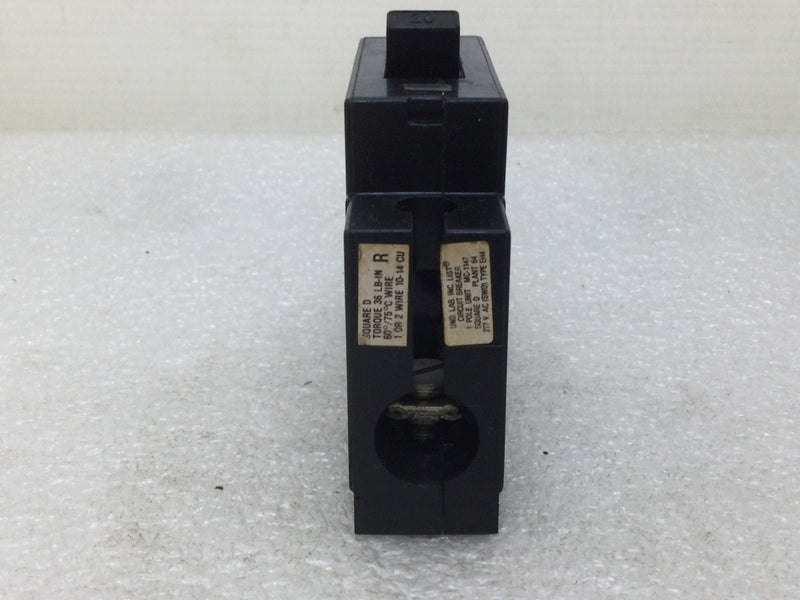 Square D EH14020 20 Amp 1 Pole 480/277 NEHB Circuit Breaker