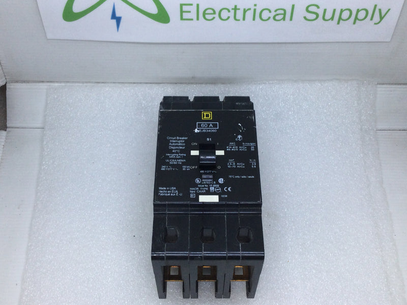 Square D EJB34060 Type EJB 3 Pole 60 Amp 480v Bolt In Circuit Breaker