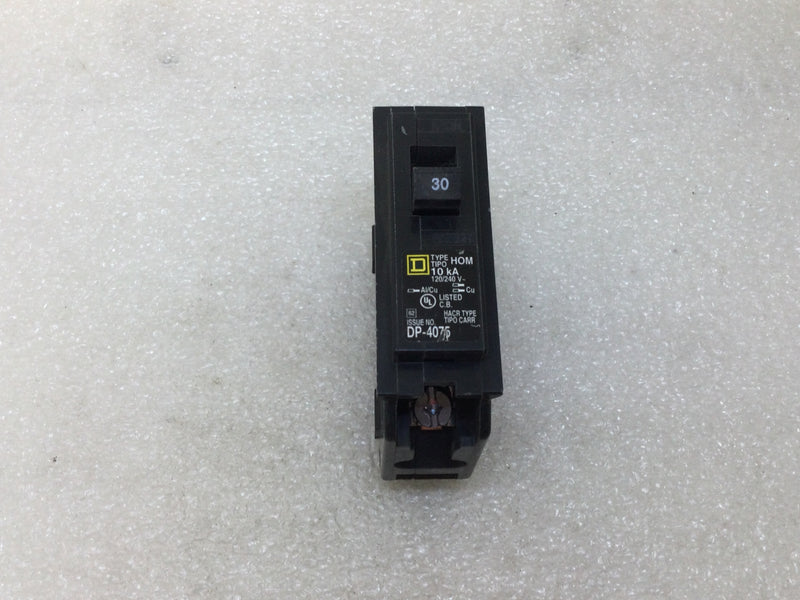 Square D HOM130 30 Amp 1 Pole 120/240VAC Type HOM Circuit Breaker - Yellow Sticker Face