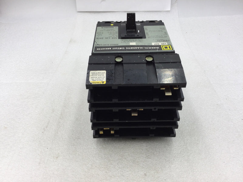 Square D FA36100 3 Pole 100 Amp 600 Volt Circuit Breaker