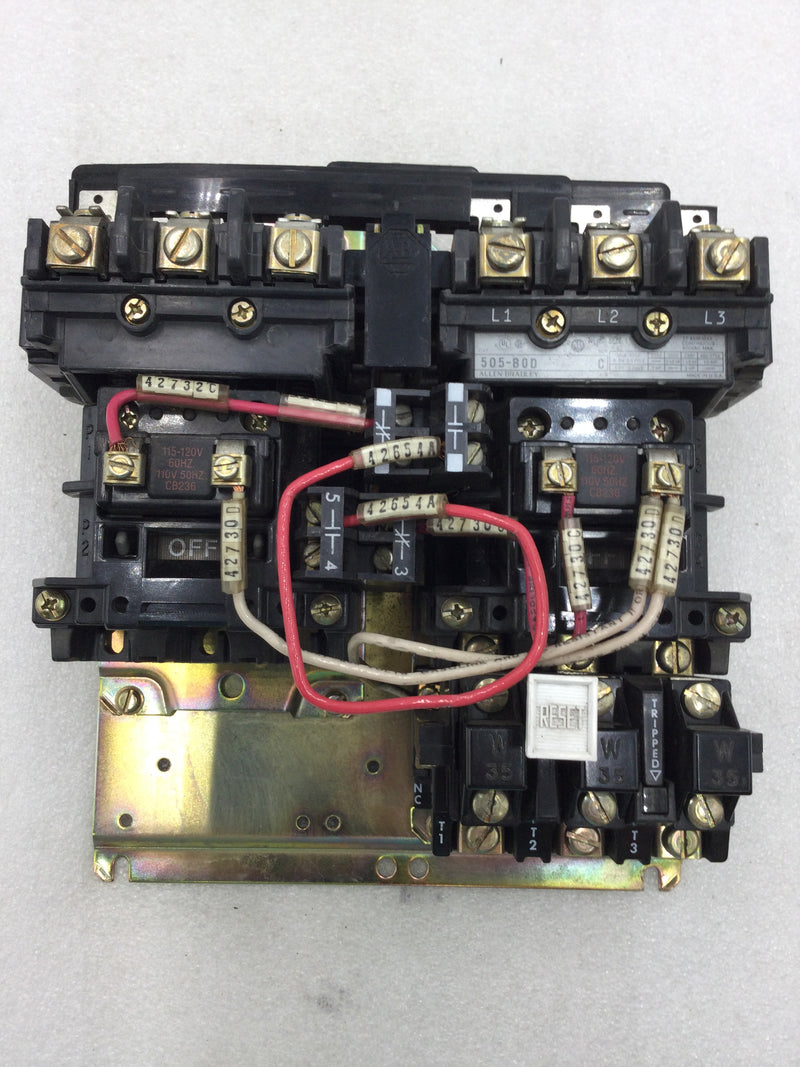 Allen-Bradley 505-BOD Reversing Motor Starter Nema Size 1 3 Phase 27 Amp 600 VAC with Overload Relay with