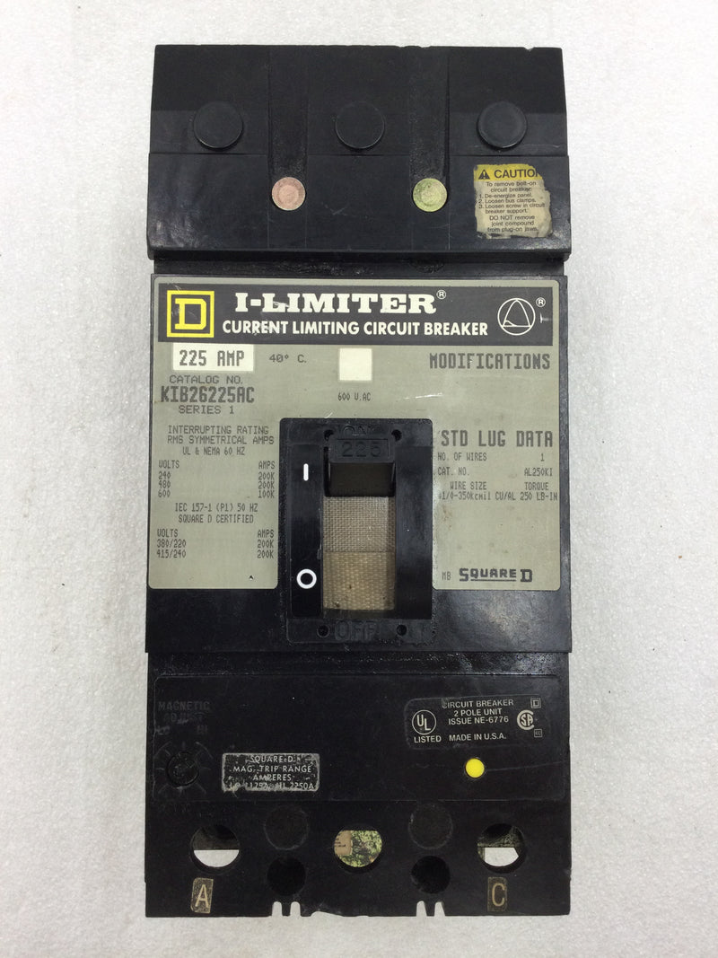 Square D KIB26225AC 225 Amp 2 Pole 1 Phase 600v I-Line Circuit Breaker