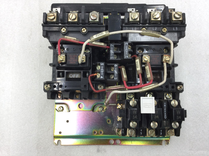 Allen-Bradley 505-BOD Reversing Motor Starter Nema Size 1 3 Phase 27 Amp 600 VAC with Overload Relay with