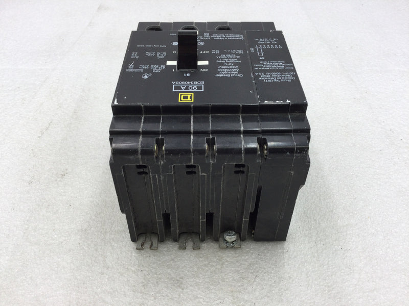 Square D EDB34090SA 90 Amp 3 Pole 480V Shunt Trip Circuit Breaker