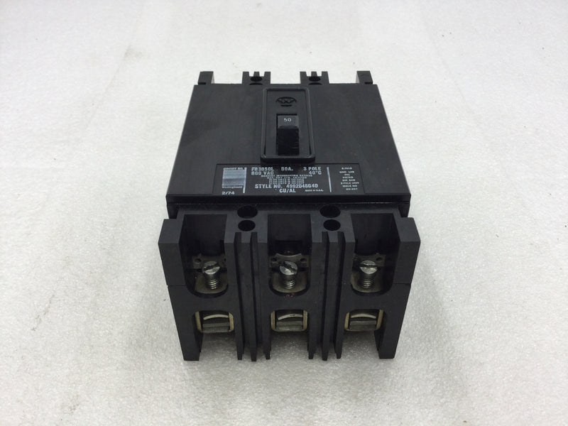 Westinghouse FB3050L 50 Amp 3 Pole 600v Circuit Breaker