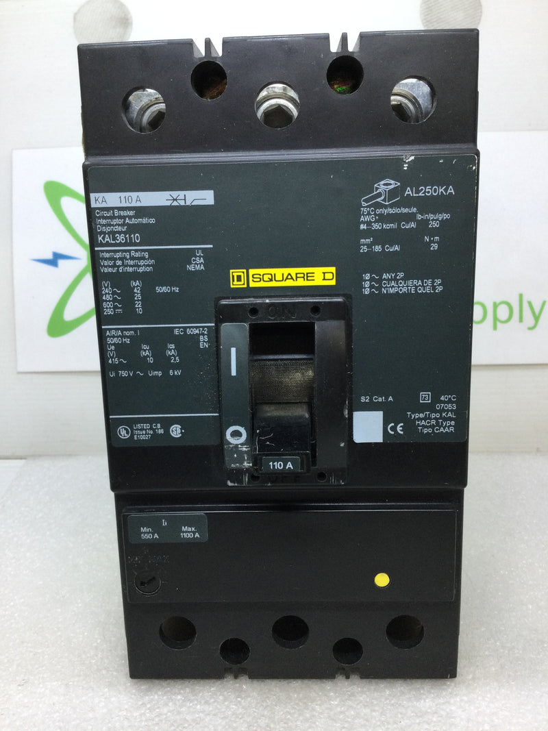 Square D KAL36110 110 Amp 3 Pole 600V Circuit Breaker