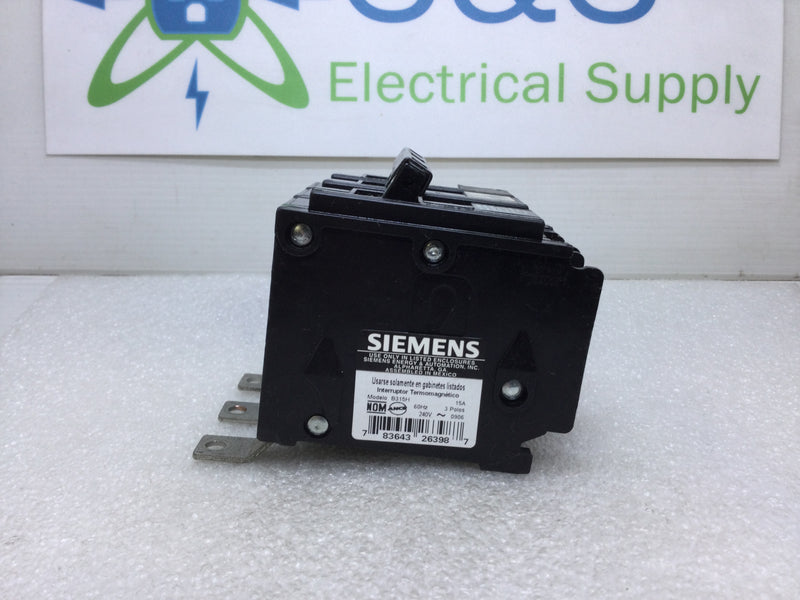 Siemens B315H 15 Amp 3 Pole 240V 22k Bolt In Circuit Breaker