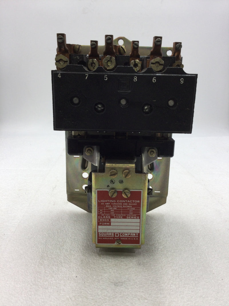 Square D 8903 PG-2 Lighting Contactor 60 Amp 3 Pole 277/480 VAC 120 VAC 60 Hz Coil