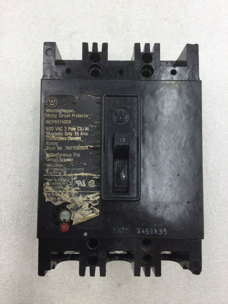 Westinghouse MCP03150CR 15 Amp 3 Pole  600v Molded Case Circuit Breaker