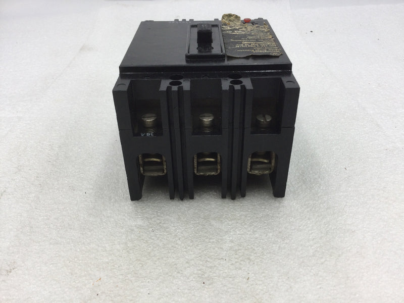 Westinghouse MCP03150CR 15 Amp 3 Pole  600v Molded Case Circuit Breaker