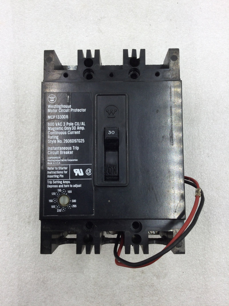 Westinghouse MCP13300R 30 Amp 3 Pole 600v Motor Circuit Breaker With Shunt Trip