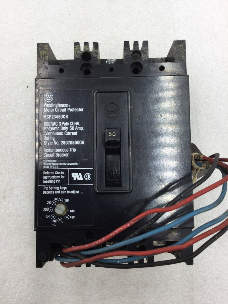 Westinghouse MCP234800CR 50 Amp 3 Pole 600v Motor Circuit Breaker With Shunt