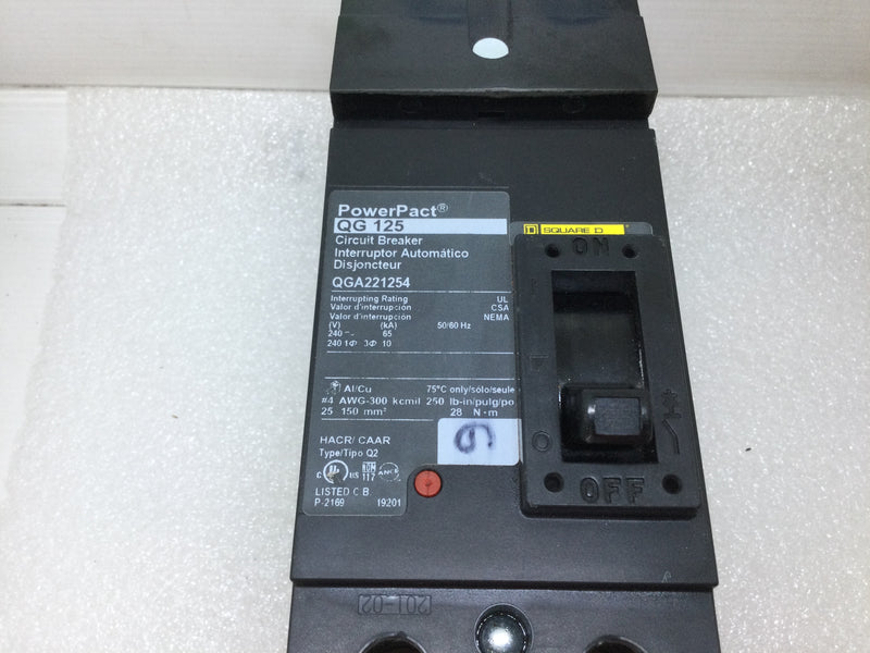 Square D QGA221254 125 Amp 2 Pole BC 240V PowerPact I Line QG125 Circuit Breaker