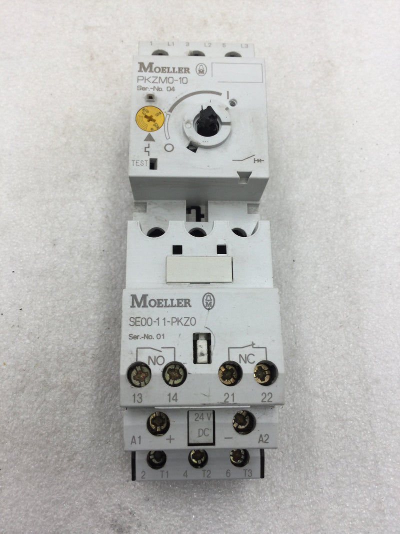 Moeller/Eaton PKZM0-10 3 Pole Motor Protective Circuit Breaker with SE00-11-PKZ0 Contactor and On/Off/Reset Switch