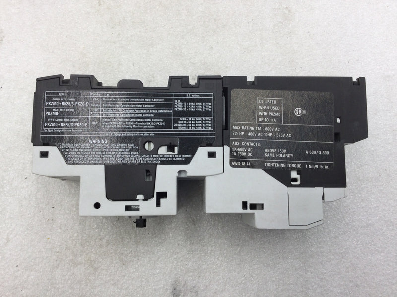 Moeller/Eaton PKZM0-10 3 Pole Motor Protective Circuit Breaker with SE00-11-PKZ0 Contactor and On/Off/Reset Switch