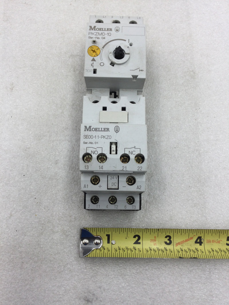 Moeller/Eaton PKZM0-10 3 Pole Motor Protective Circuit Breaker with SE00-11-PKZ0 Contactor and On/Off/Reset Switch