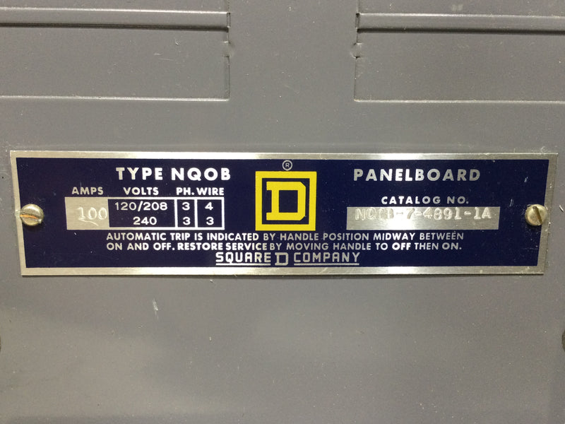 Square D NQOB-7-4891-1A Dead Front Only 30 Space 100 Amp 120/208V 3 Phase 4 Wire 120/240V 3 Phase 3 Wire 19 3/4" x 8 3/4"