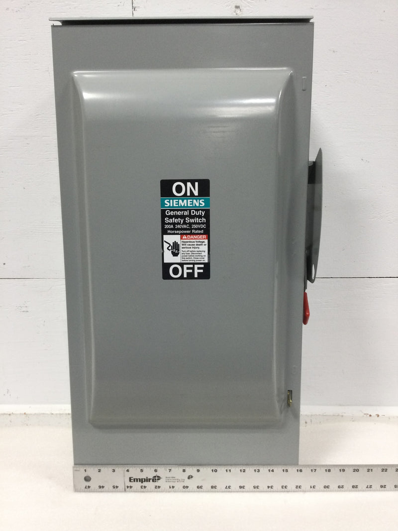 Siemens GNF324R Nema 3R Outdoor Non-Fused Safety Switch 200 Amp 3 Phase 240 VAC 60 HP Max