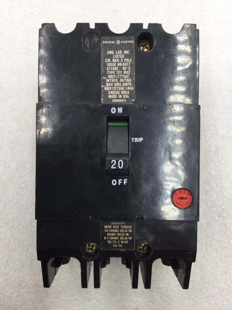 GE General Electric TEY320 3 Pole 20 Amp 277/480 Volt Circuit Breaker