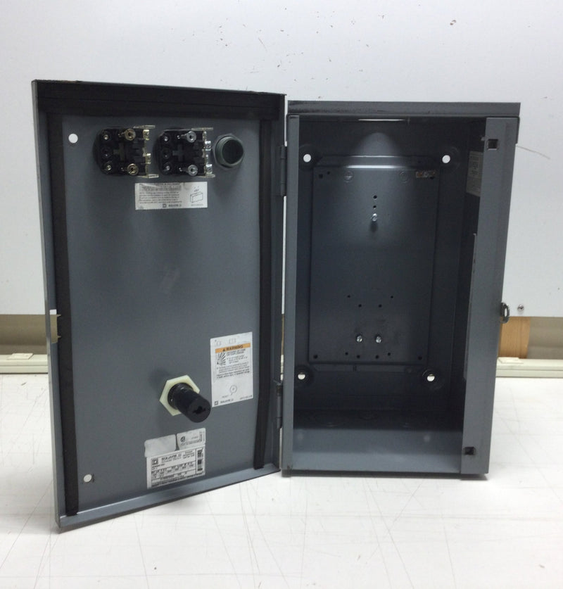 Square D 8536SBA1V02 Reversing Starter Enclosure Only with 800T Series Start and Stop Buttons Nema 3R Rated 9" X 15"