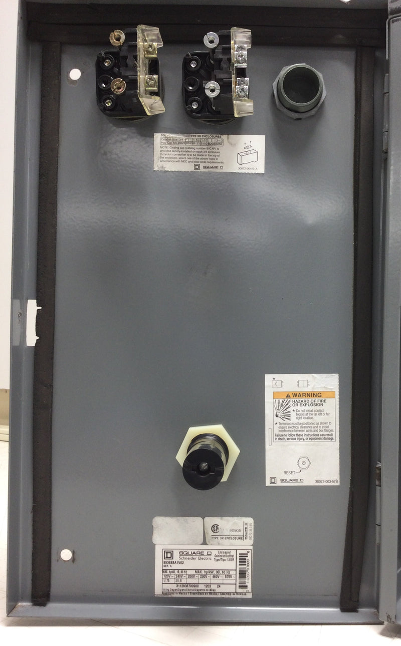 Square D 8536SBA1V02 Reversing Starter Enclosure Only with 800T Series Start and Stop Buttons Nema 3R Rated 9" X 15"