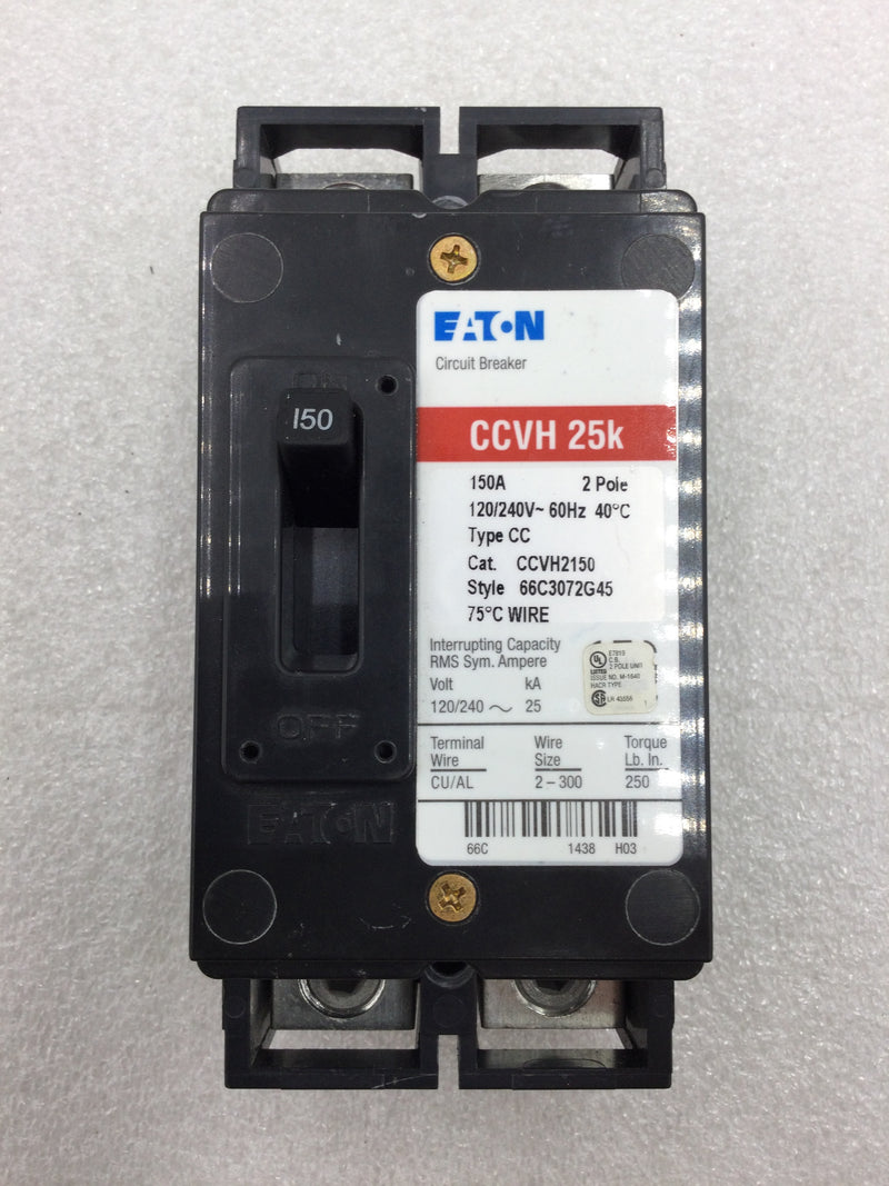 Eaton/Cutler Hammer CCVH2150 Molded Case 150a 240v Circuit Breaker 2 pole Tenant Main Ccvh Circuit